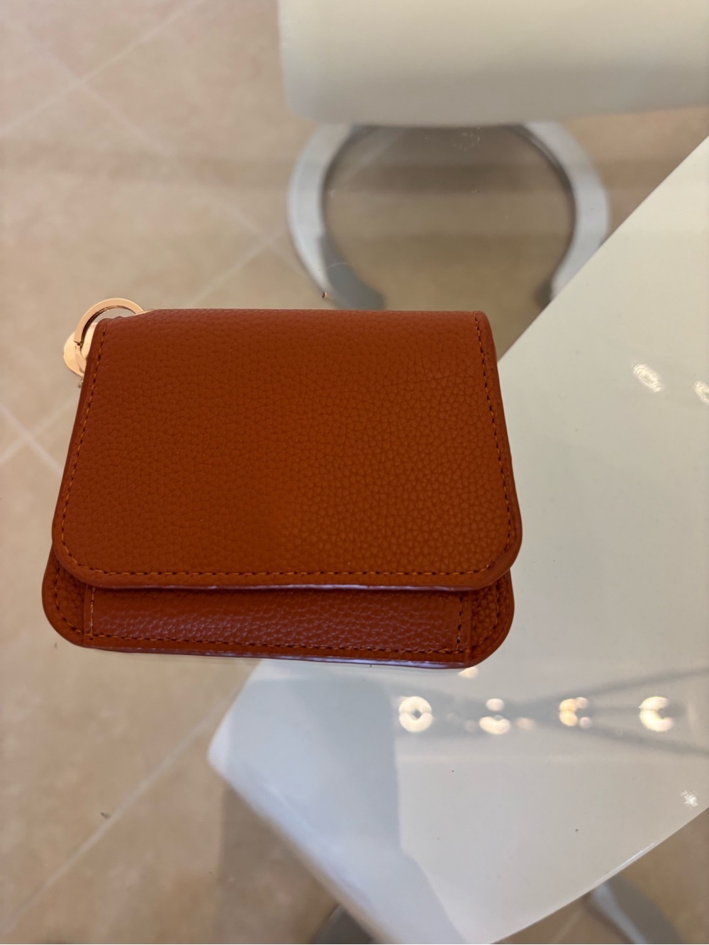 Compact Pebbled Leather Coin Wallet in Cognac